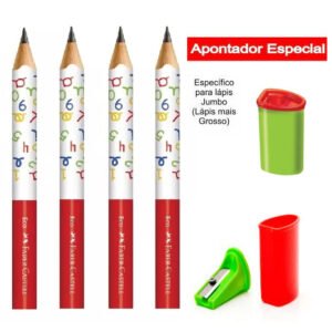 Kit 4 Lápis de Escrever Jumbo e 1 Apontador Jumbo Faber Castell